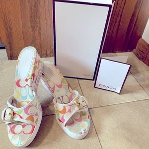 Coach logo multi Perry white wedge sandals